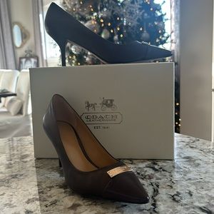 Coach 3” heels, pretty brown leather with metallic sheen. Size 9B, never worn.